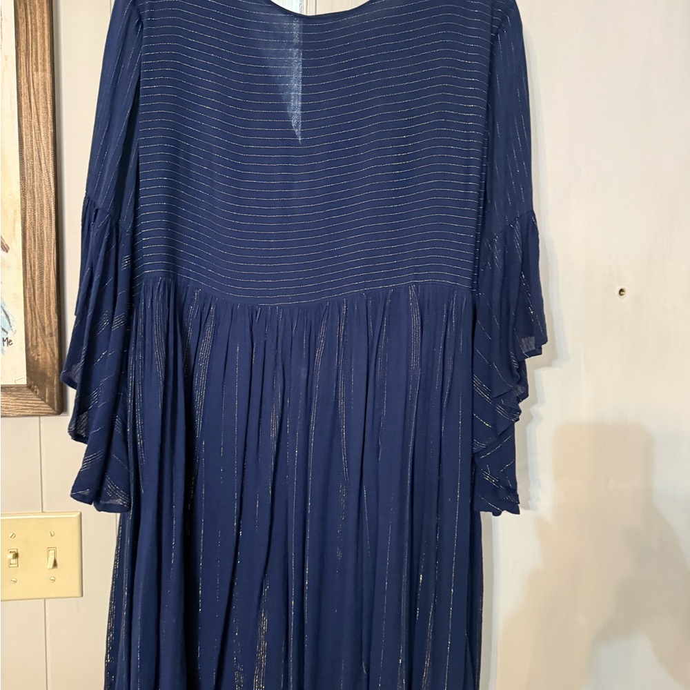 Elegant Navy Blue Dress with Gold Accents